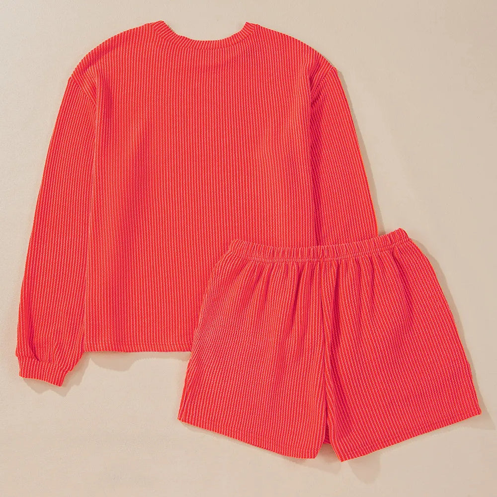 
                      
                        Round Neck Long Sleeve Top and Shorts Set
                      
                    