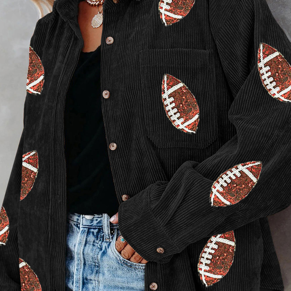 Sequin Football Button Up Long Sleeve Jacket