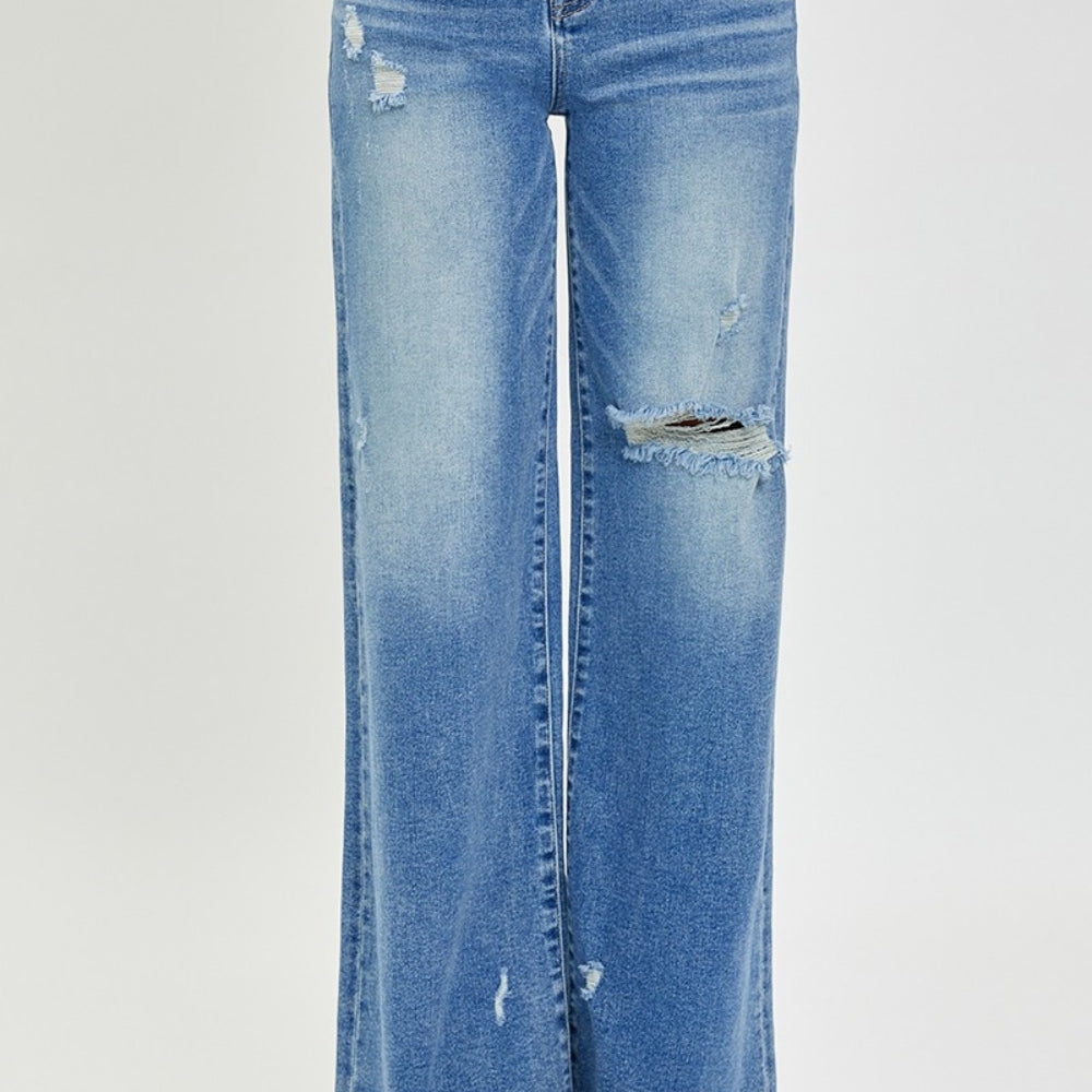 
                      
                        Risen High Rise Frayed Hem Wide Leg Jeans
                      
                    