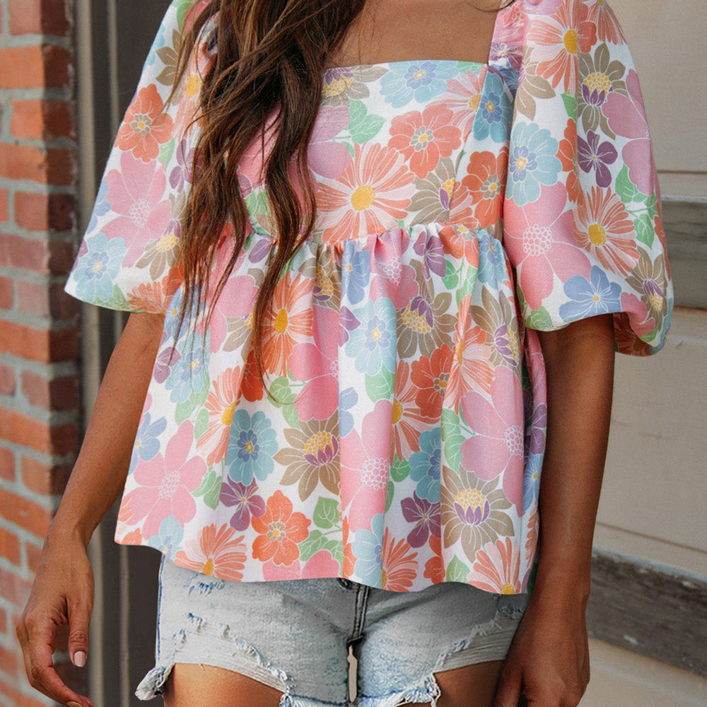 Printed Square Neck Half Sleeve Blouse