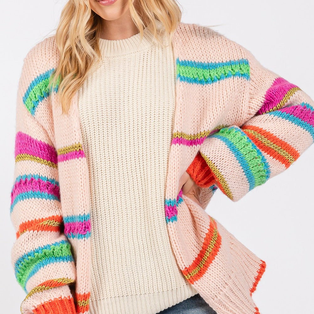 
                      
                        Rainbow Striped Open Front Knit Cardigan
                      
                    