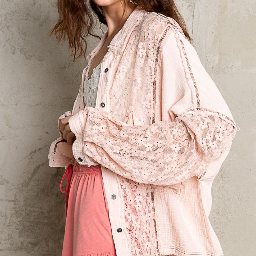 
                      
                        Oversized Lace Button-Down Shirt
                      
                    