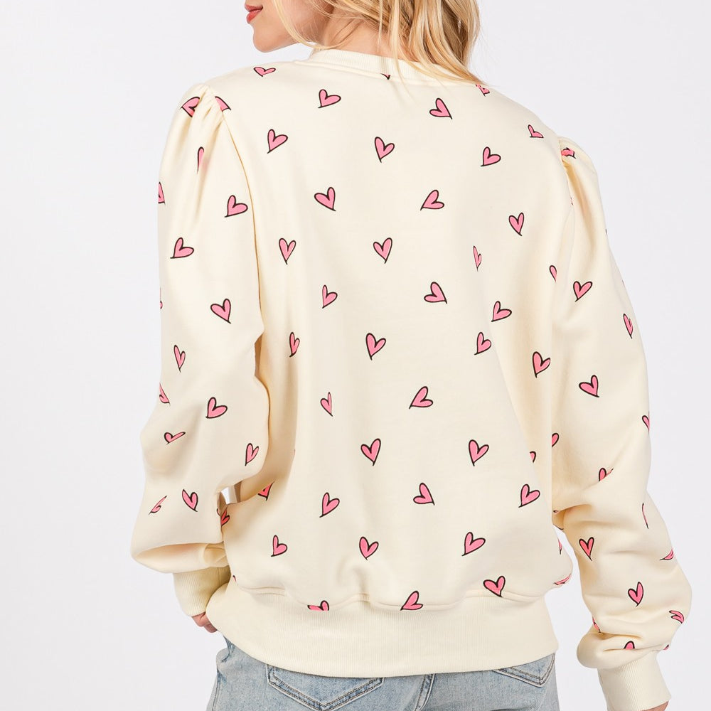 Heart Printed Contrast Long Sleeve Sweatshirt