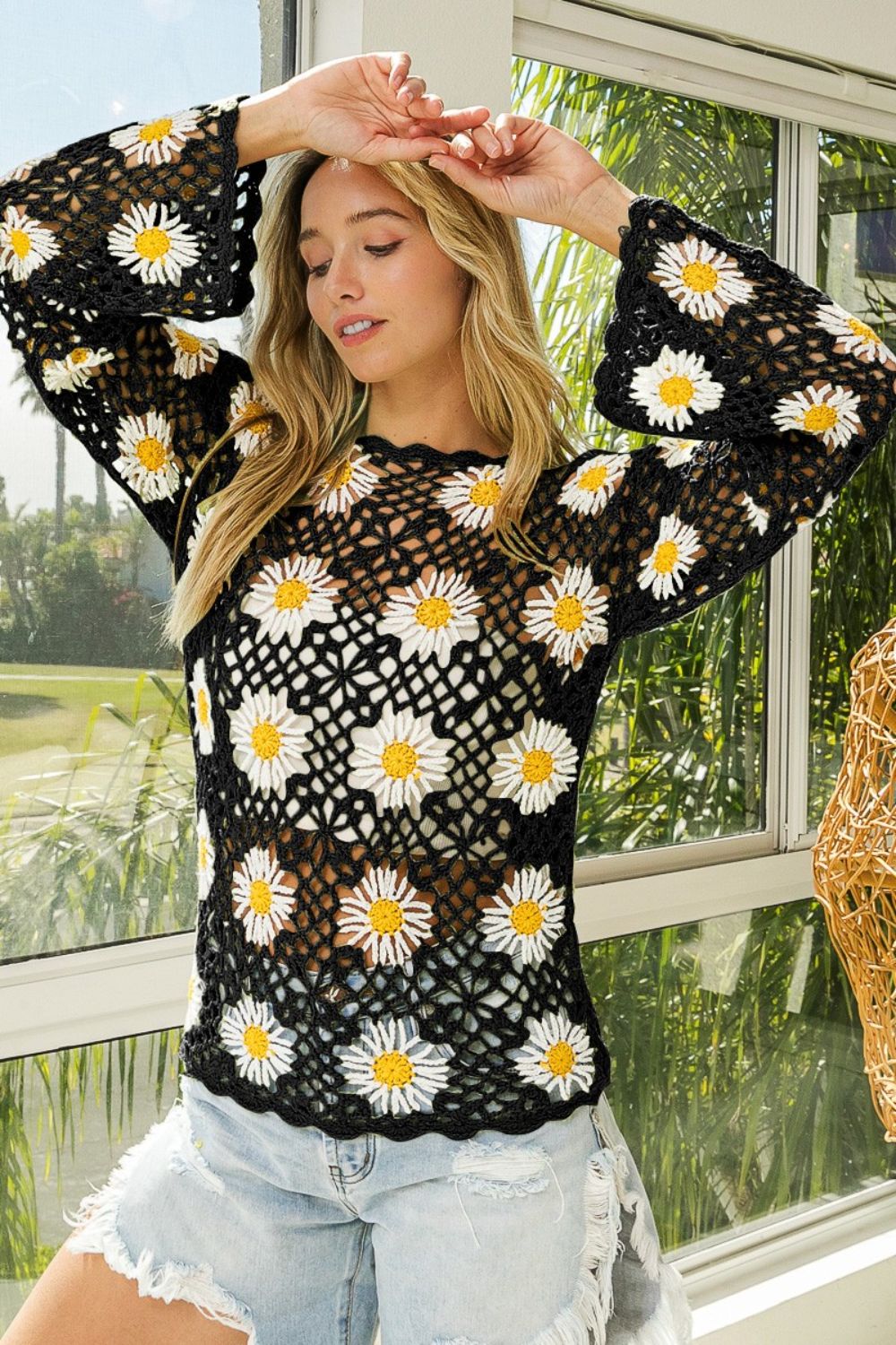 Floral Crochet Net Lace Cover Up