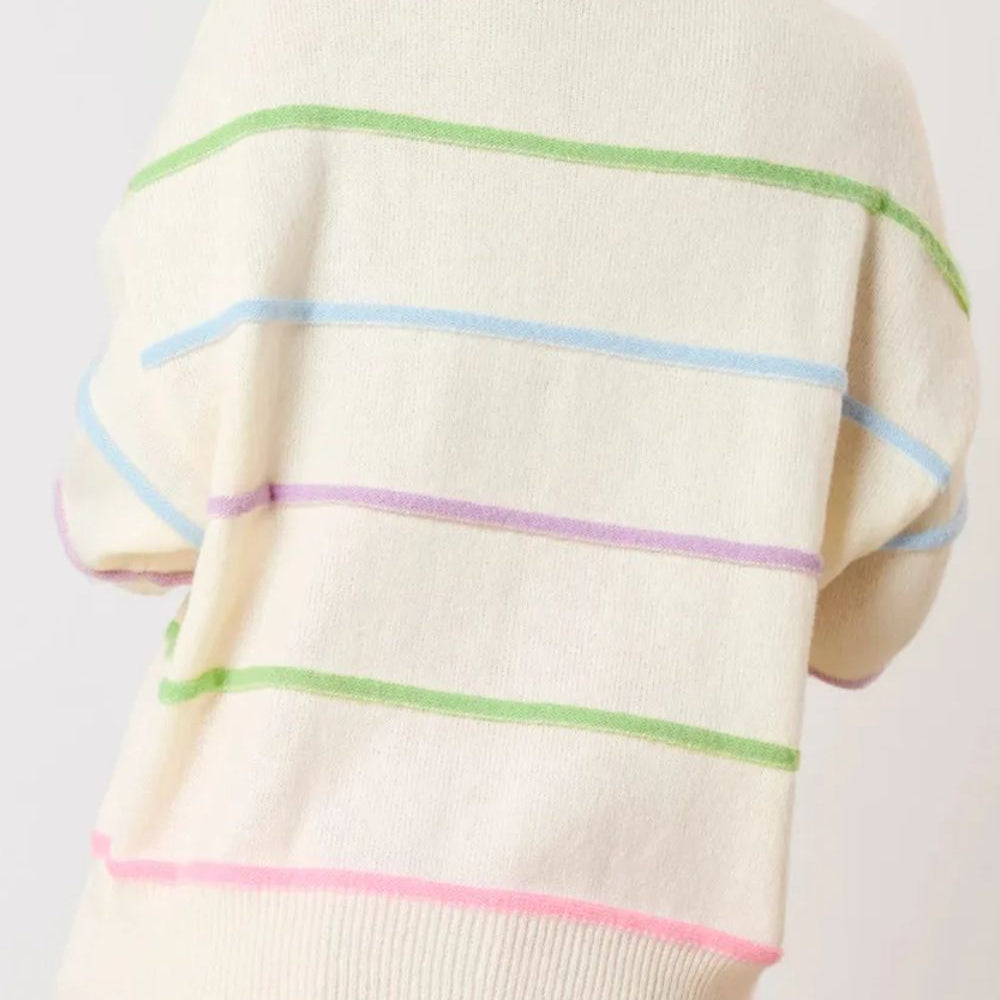 Contrast Striped Half Button Round Neck Sweater