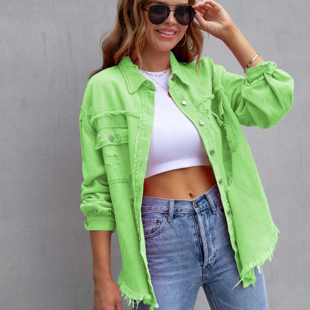 
                      
                        Distressed Drop Shoulder Denim Jacket
                      
                    