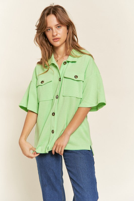 Smiley Back Button Down Top