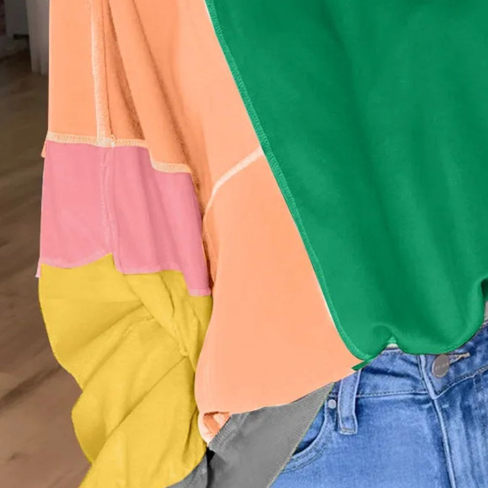 
                      
                        Color Block Round Neck Long Sleeve Top
                      
                    