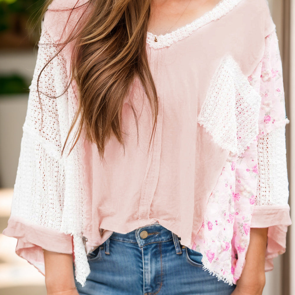 V-Neck Three-Quarter Sleeve Blouse