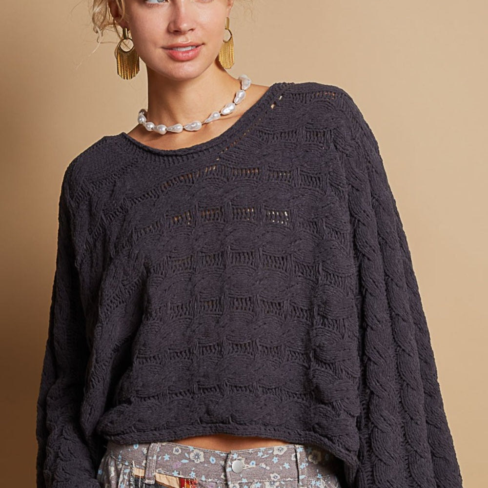 Round Neck Cable Knit Cropped Sweater