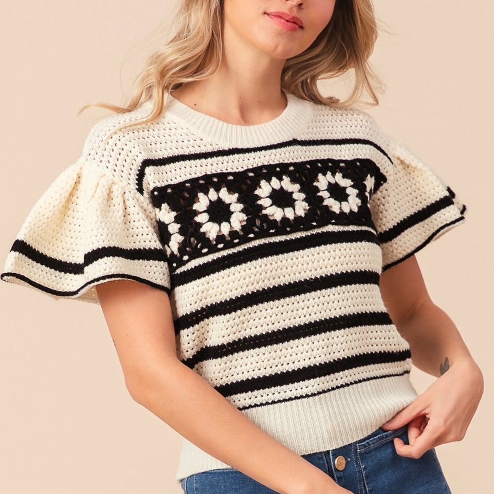 Lola Short Sleeve Striped Sweater