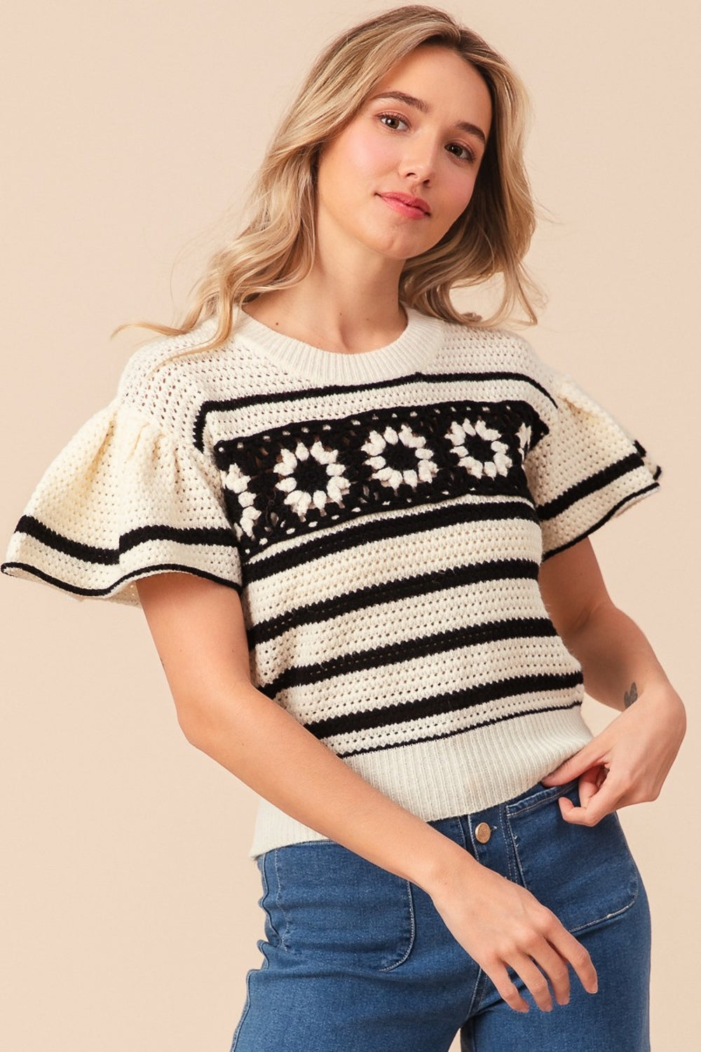 Lola Short Sleeve Striped Sweater