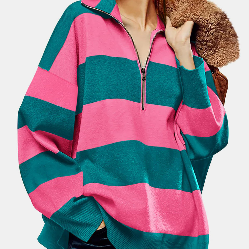 Color Block Half Zip Long Sleeve Sweater