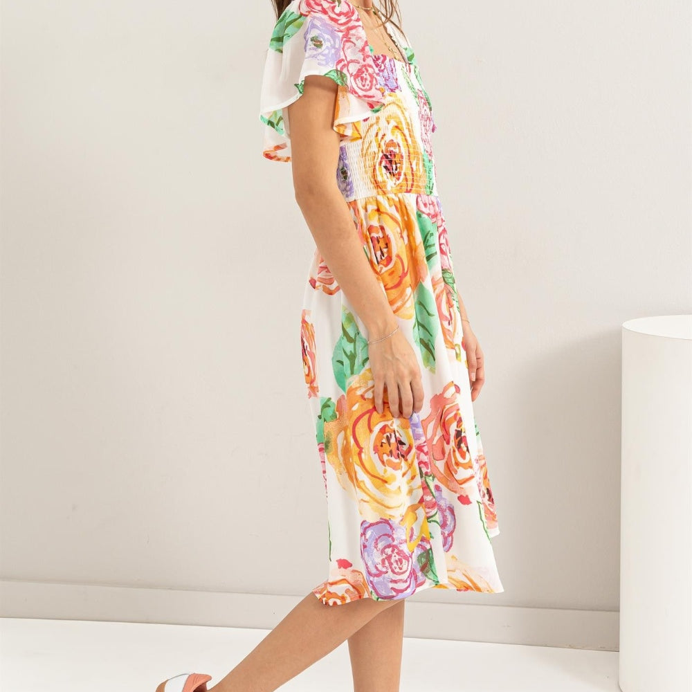 
                      
                        Floral Flutter Sleeve Smocked Dress
                      
                    