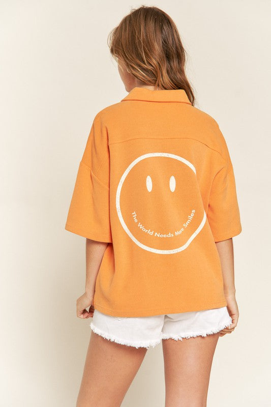 
                      
                        Smiley Back Button Down Top
                      
                    