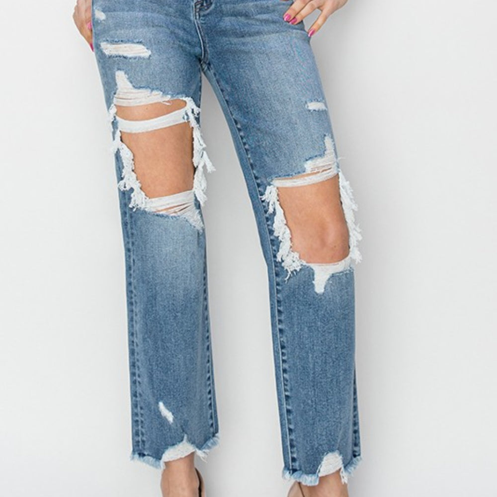 
                      
                        RISEN High Rise Distressed Crop Straight Jeans
                      
                    