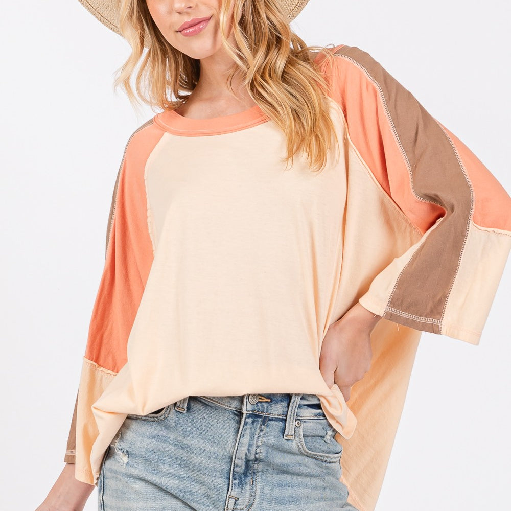 
                      
                        Color Block Curved Hem T-Shirt
                      
                    