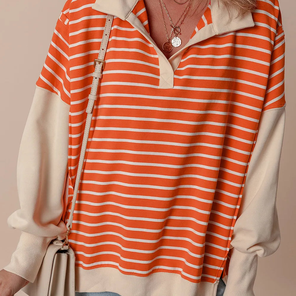 Slit Striped Long Sleeve Sweater