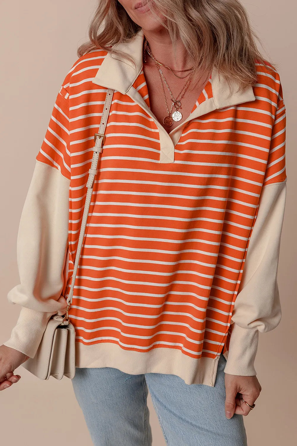 Slit Striped Long Sleeve Sweater