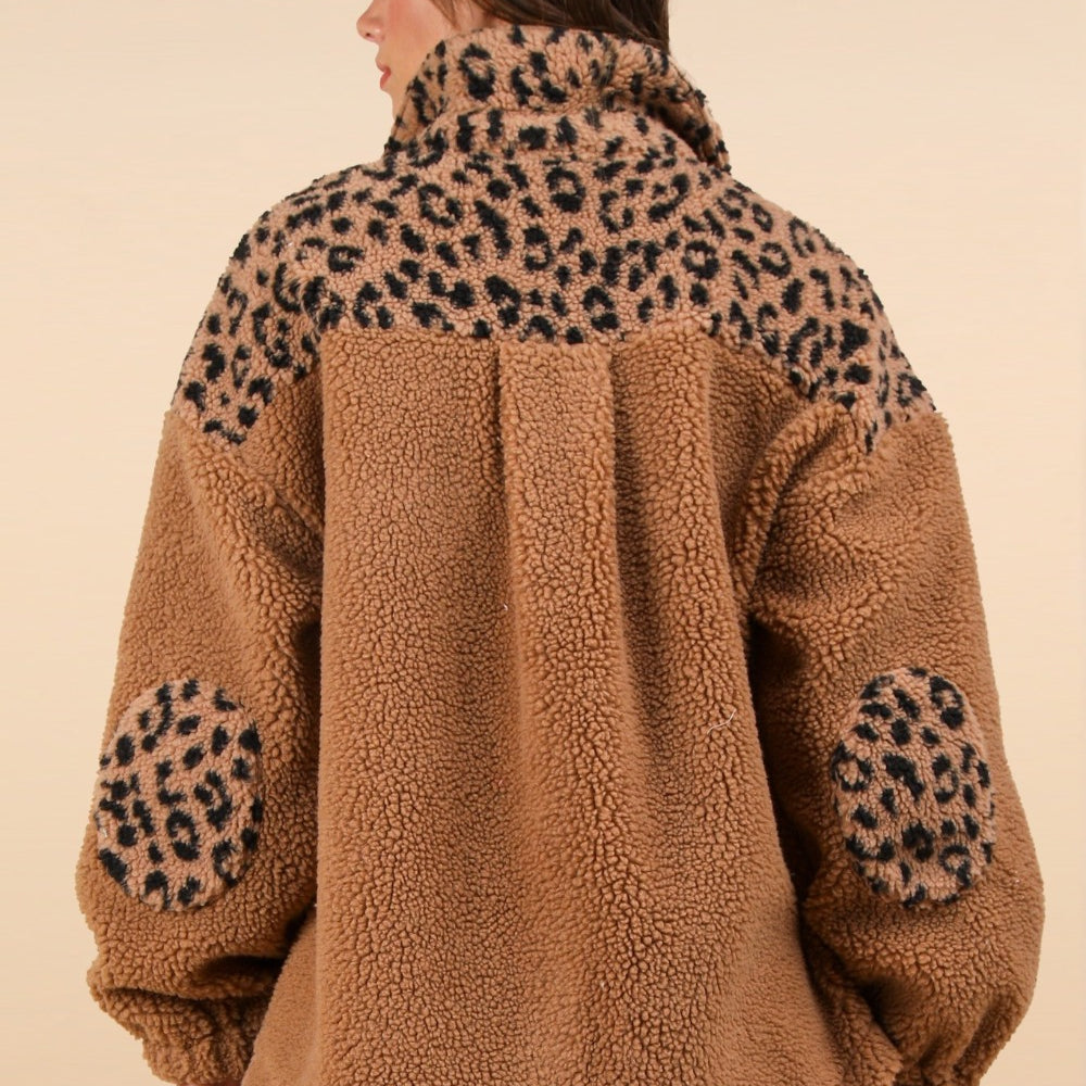 Fuzzy Leopard Button Down Long Sleeve Jacket