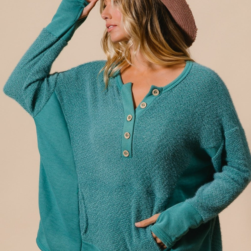 Thumb Opening Long Sleeve Top with Kangaroo Pocket