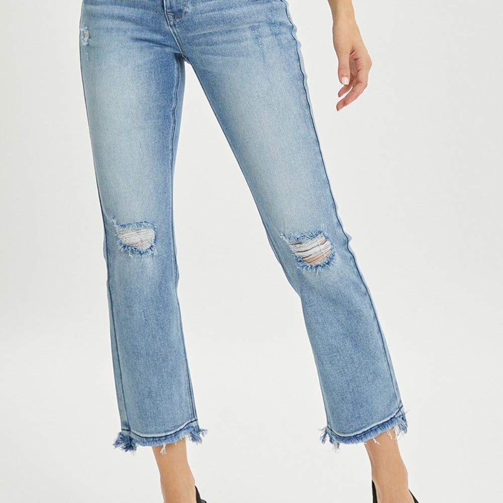 RISEN High Rise Distressed Cropped Straight Jeans