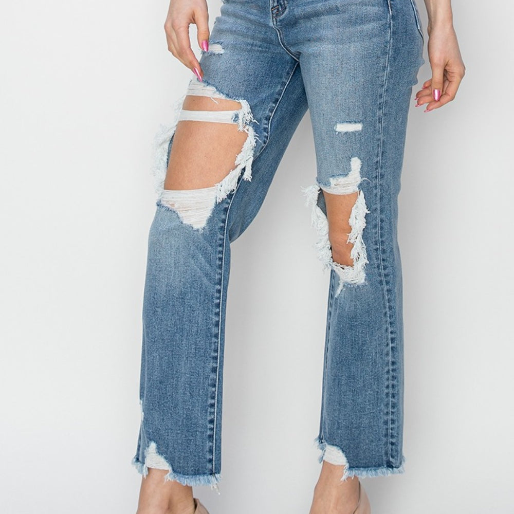 
                      
                        RISEN High Rise Distressed Crop Straight Jeans
                      
                    