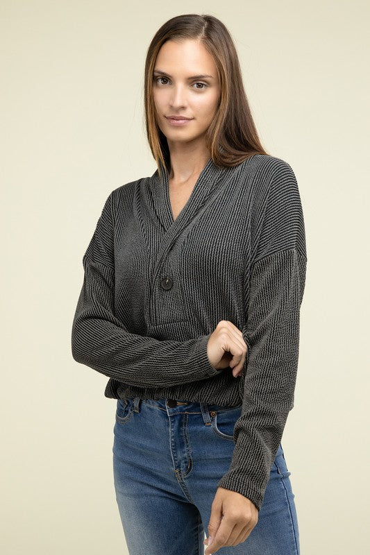 
                      
                        Textured Line Elastic Waist Pullover Top
                      
                    