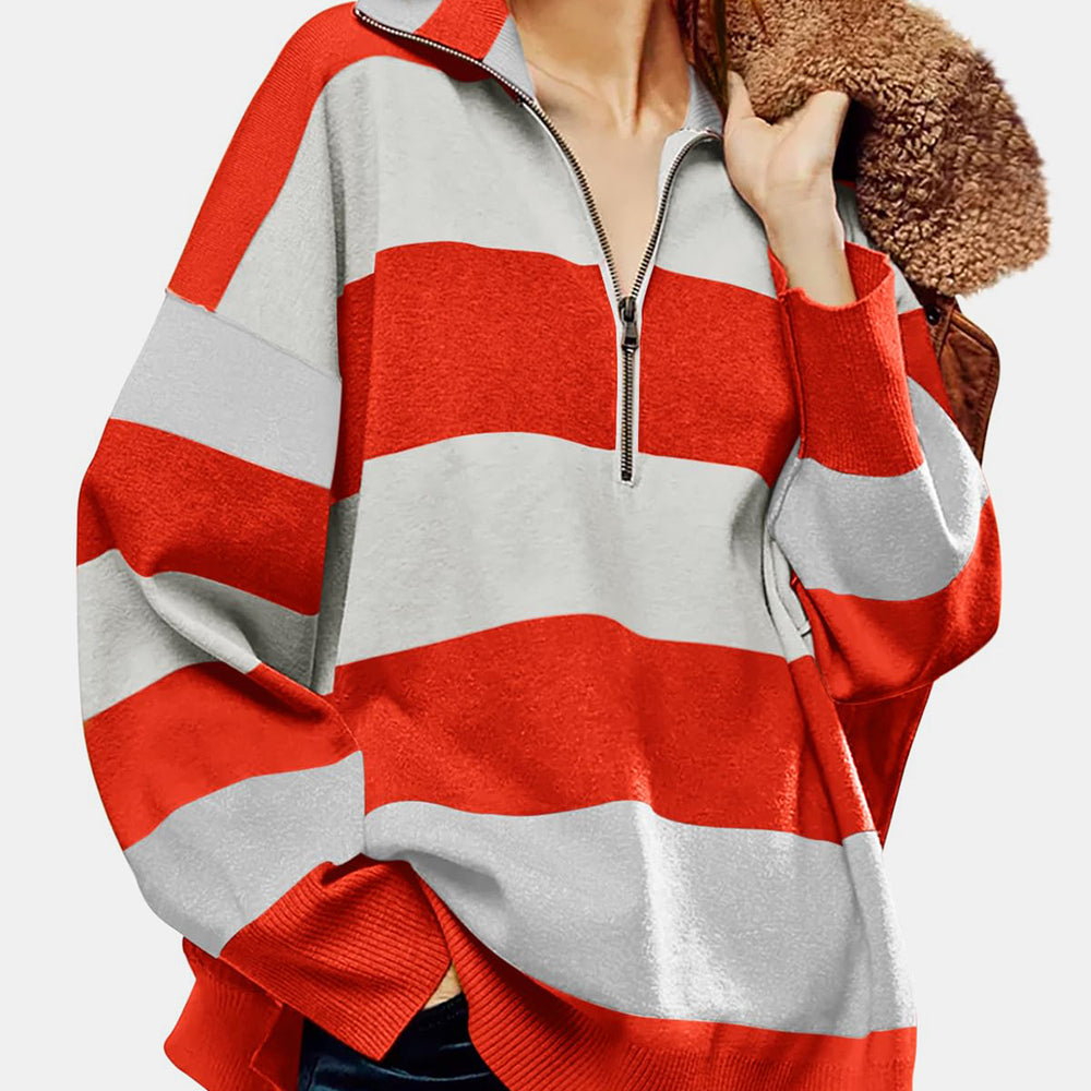 
                      
                        Color Block Half Zip Long Sleeve Sweater
                      
                    