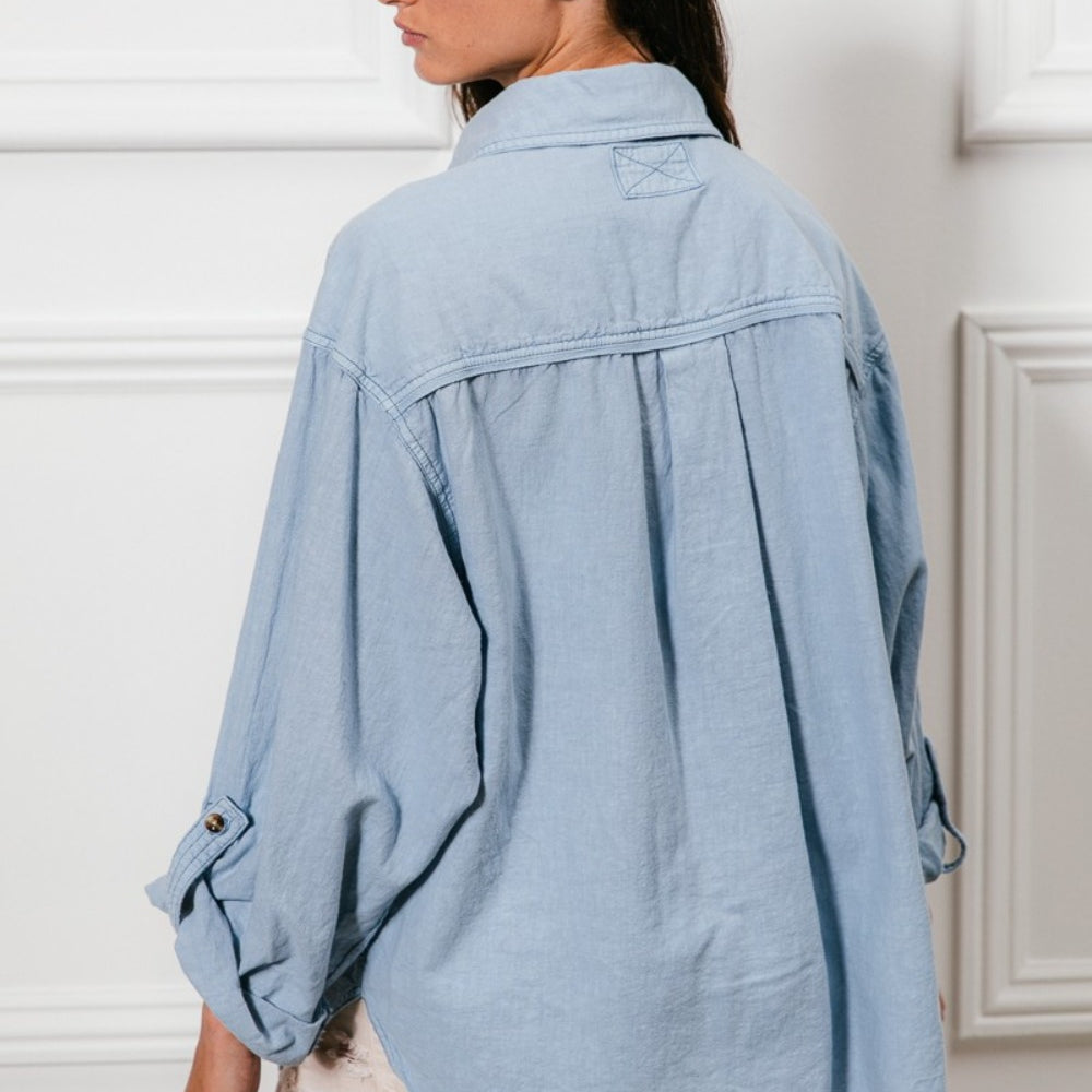 Button Down Stitch Detail Shirt with Chest Pockets