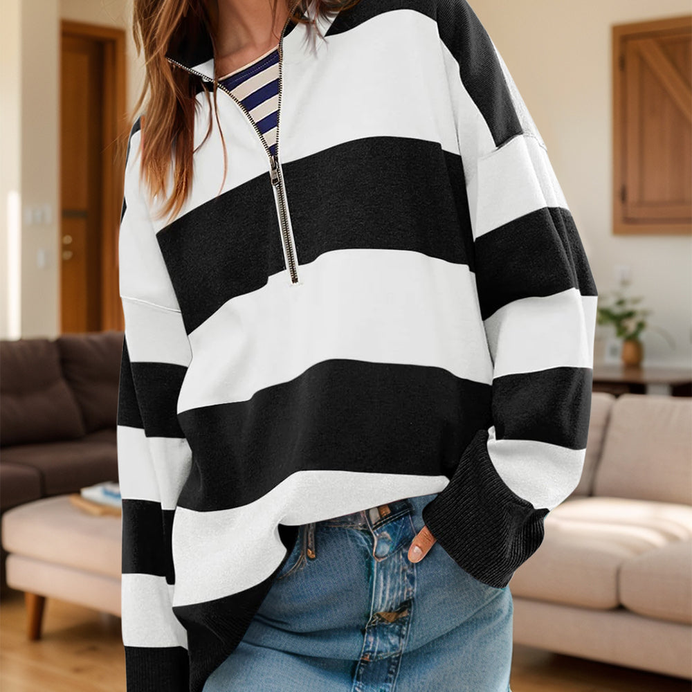 
                      
                        Color Block Half Zip Long Sleeve Sweater
                      
                    