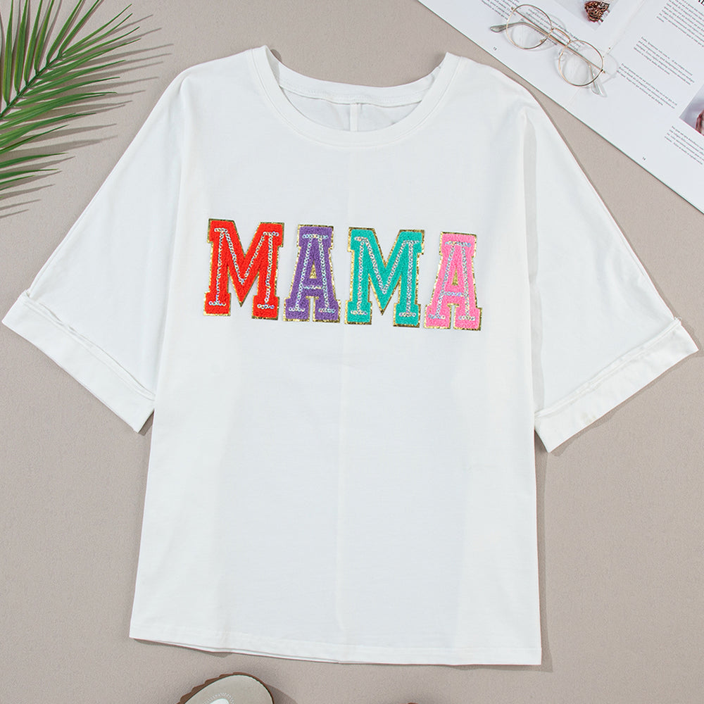 MAMA Round Neck Short Sleeve T-Shirt