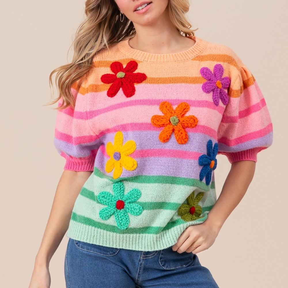 
                      
                        Flower Patch Puff Sleeve Striped Sweater
                      
                    