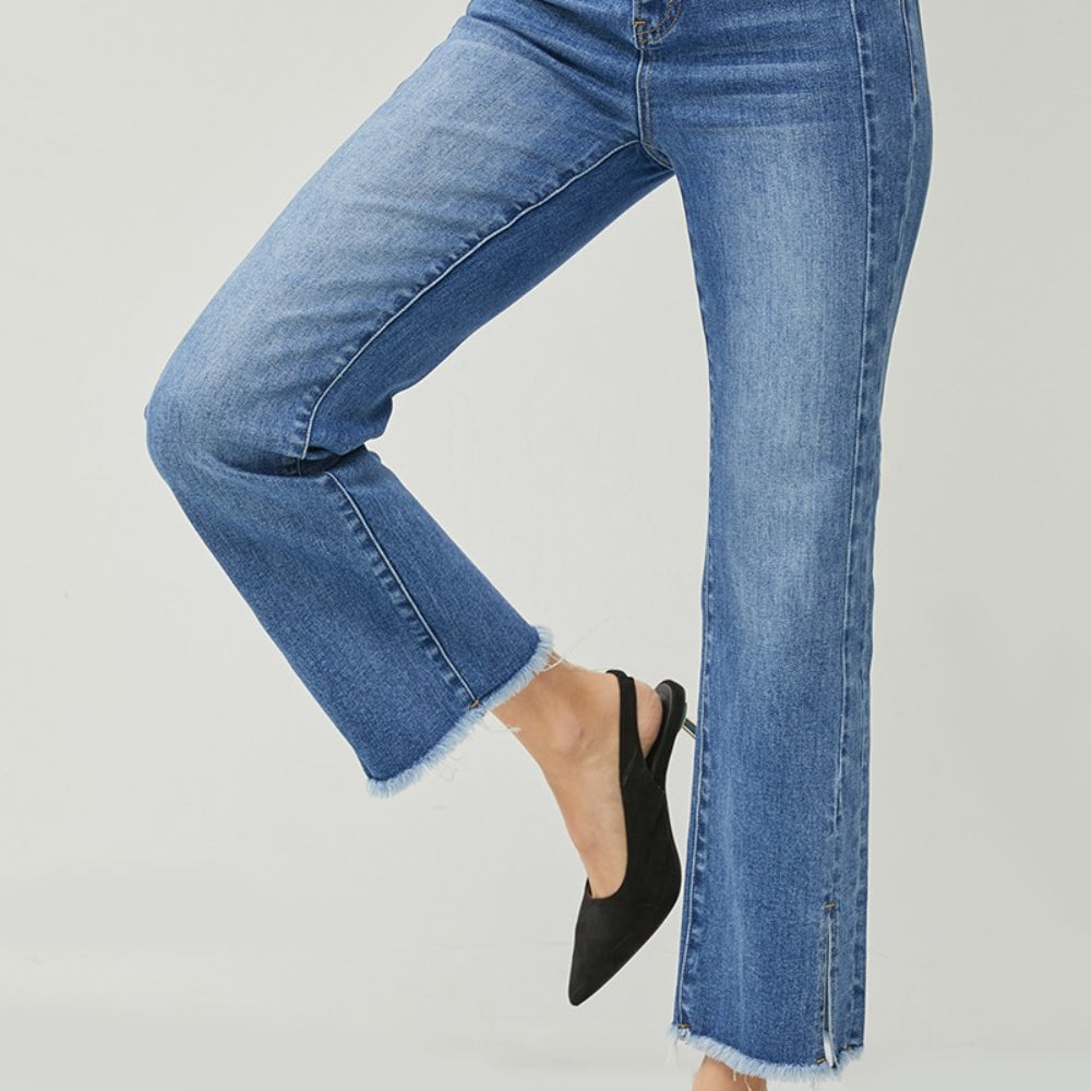 
                      
                        RISEN High Waist Raw Hem Slit Straight Jeans
                      
                    