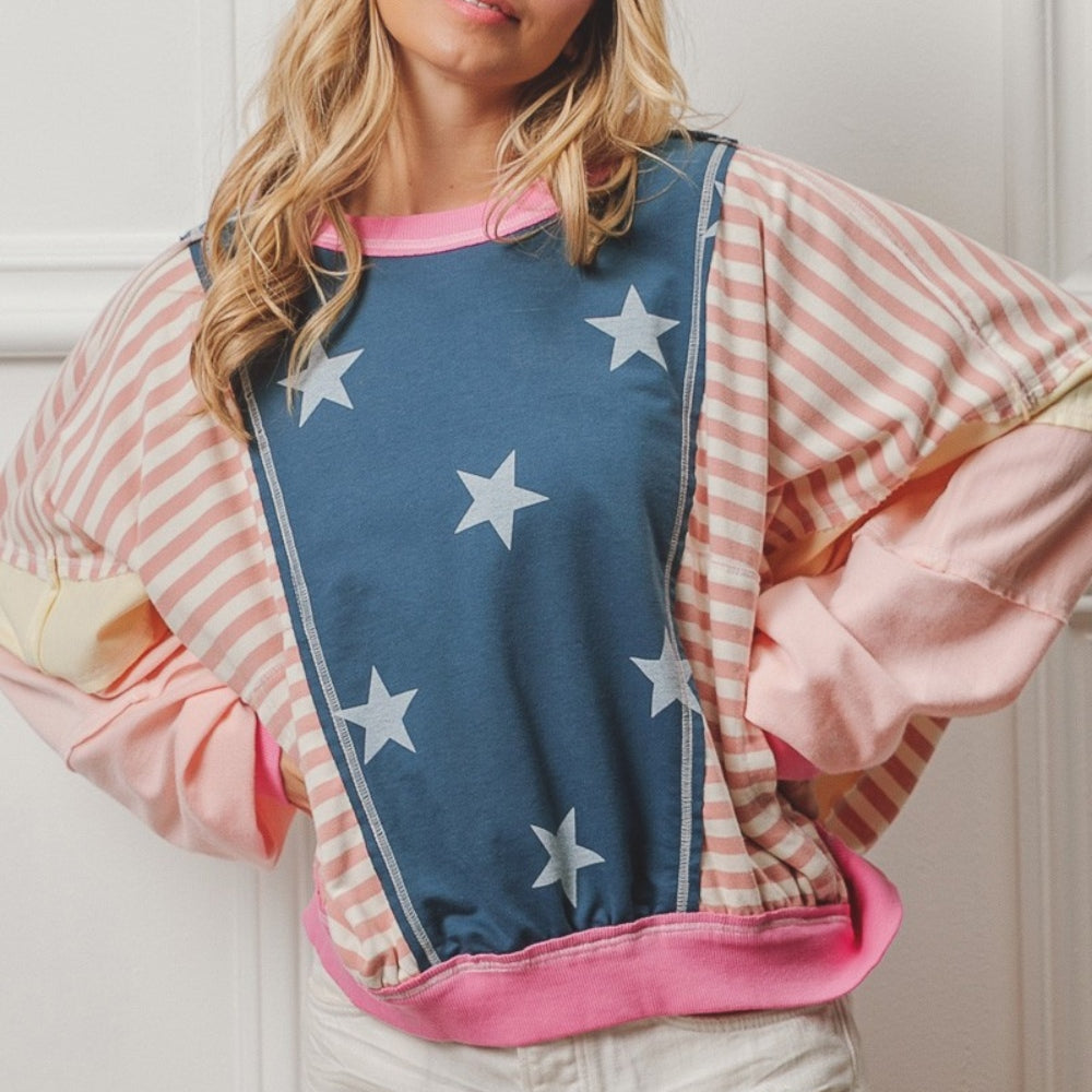 
                      
                        Stars and Stripes Round Neck Long Sleeve Top
                      
                    