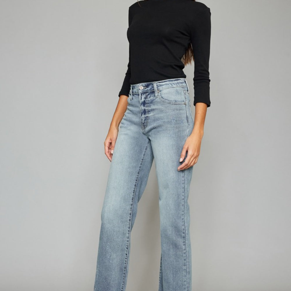 
                      
                        Kancan High Waist Raw Hem Cropped Wide Leg Jeans
                      
                    