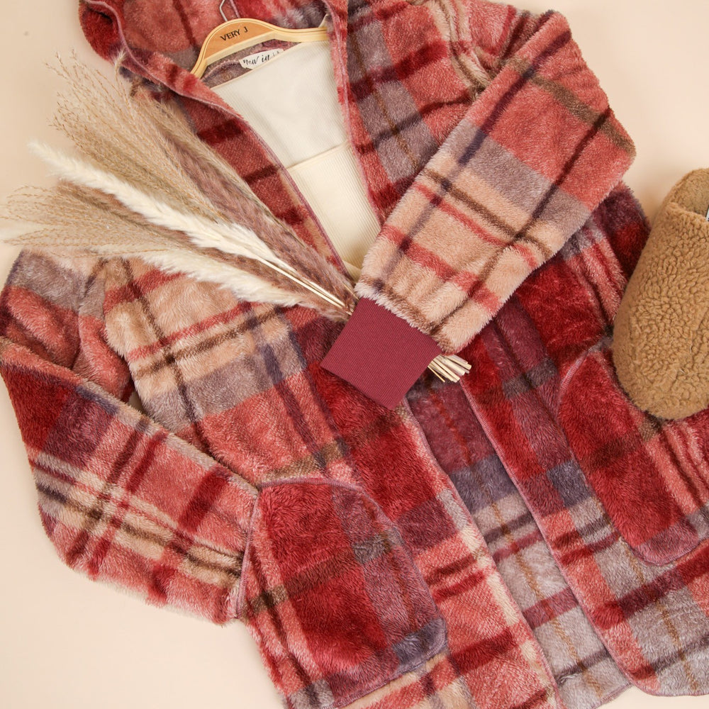 
                      
                        Fuzzy Plaid Long Sleeve Hooded Jacket
                      
                    