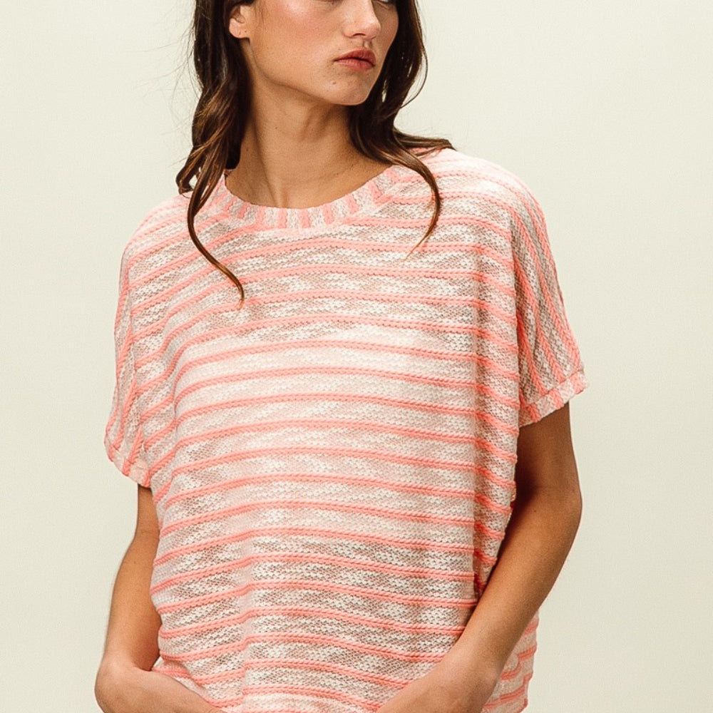 
                      
                        Braid Striped Short Sleeve Round Neck T-Shirt
                      
                    