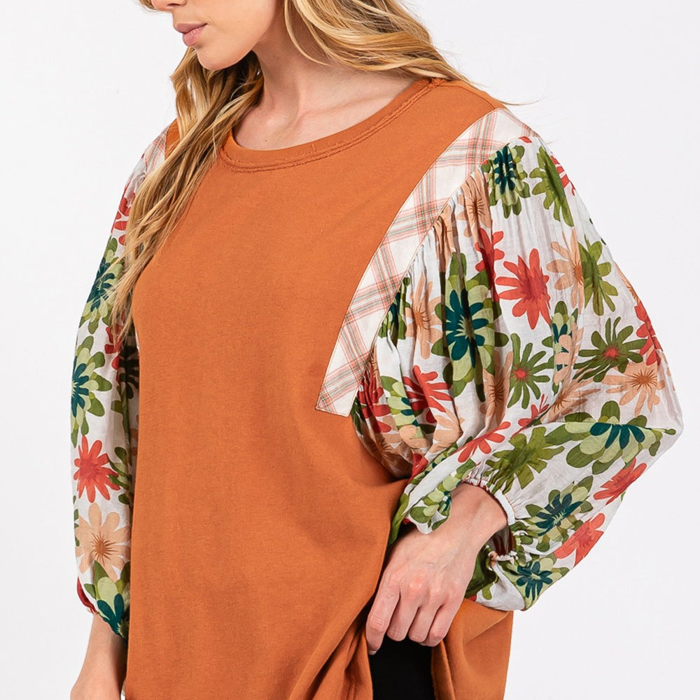 
                      
                        Printed Balloon Sleeve Contrast Top
                      
                    