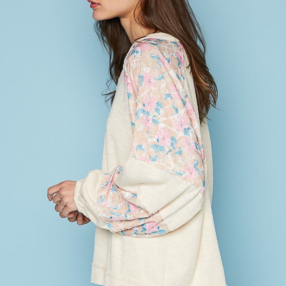 
                      
                        Round Neck Balloon Floral Long Sleeve Top
                      
                    