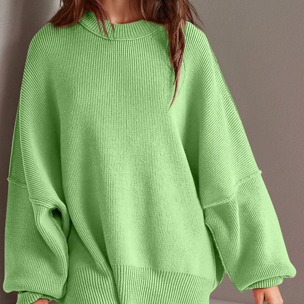 
                      
                        Side Slit Round Neck Long Sleeve Sweater
                      
                    