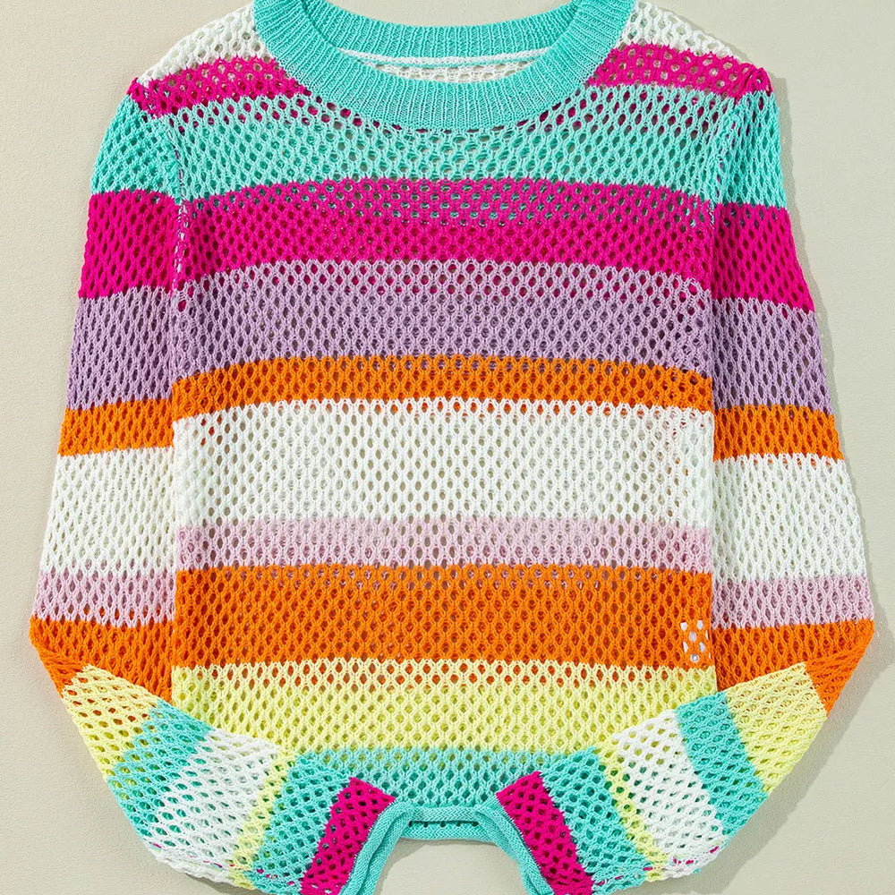 
                      
                        Openwork Color Block Round Neck Knit Top
                      
                    