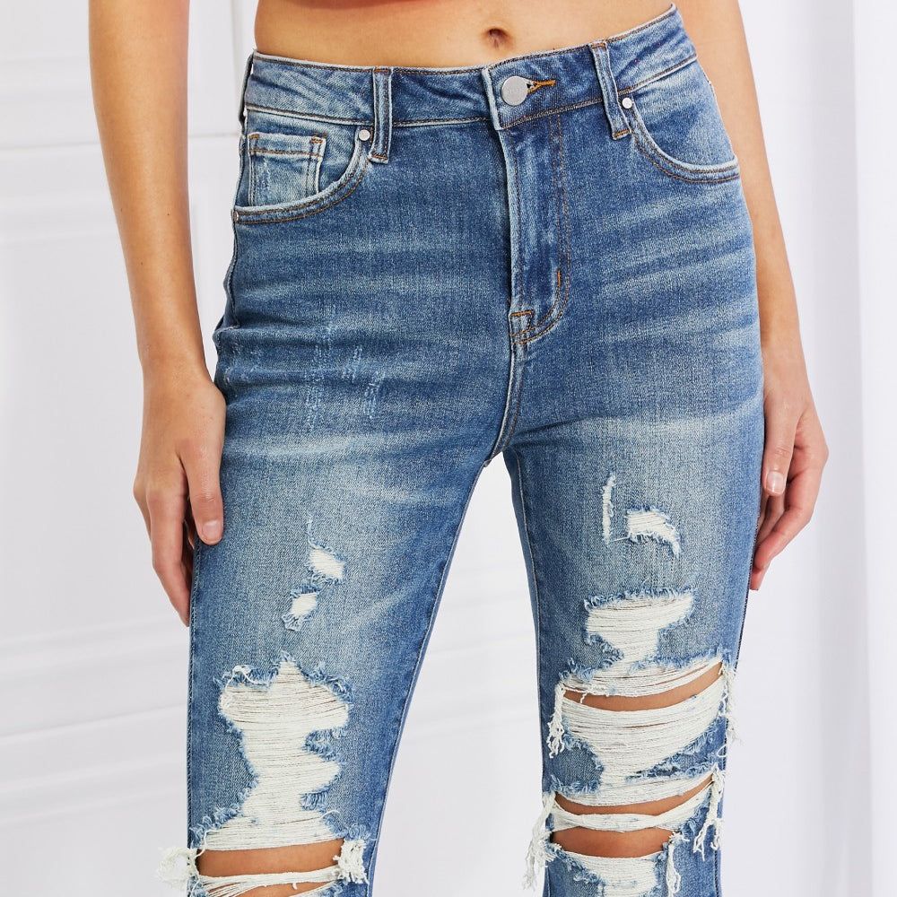 
                      
                        RISEN Hazel High Rise Distressed Flare Jeans
                      
                    