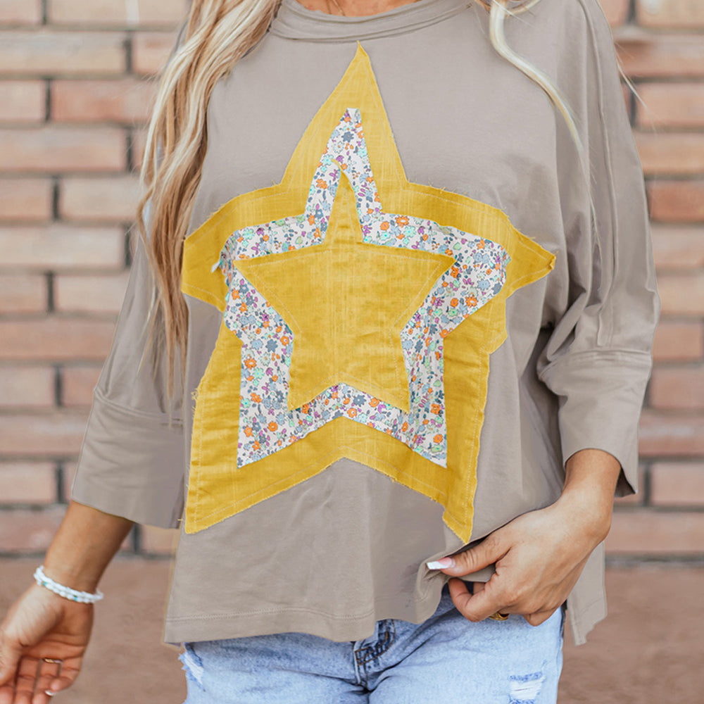 Star Applique Round Neck T-Shirt