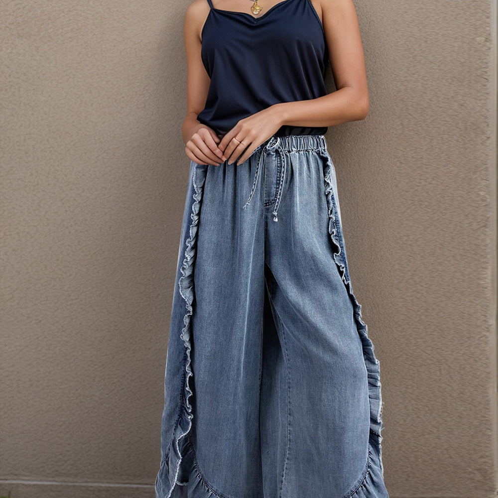 
                      
                        Drawstring Ruffled Wide Leg Pants
                      
                    