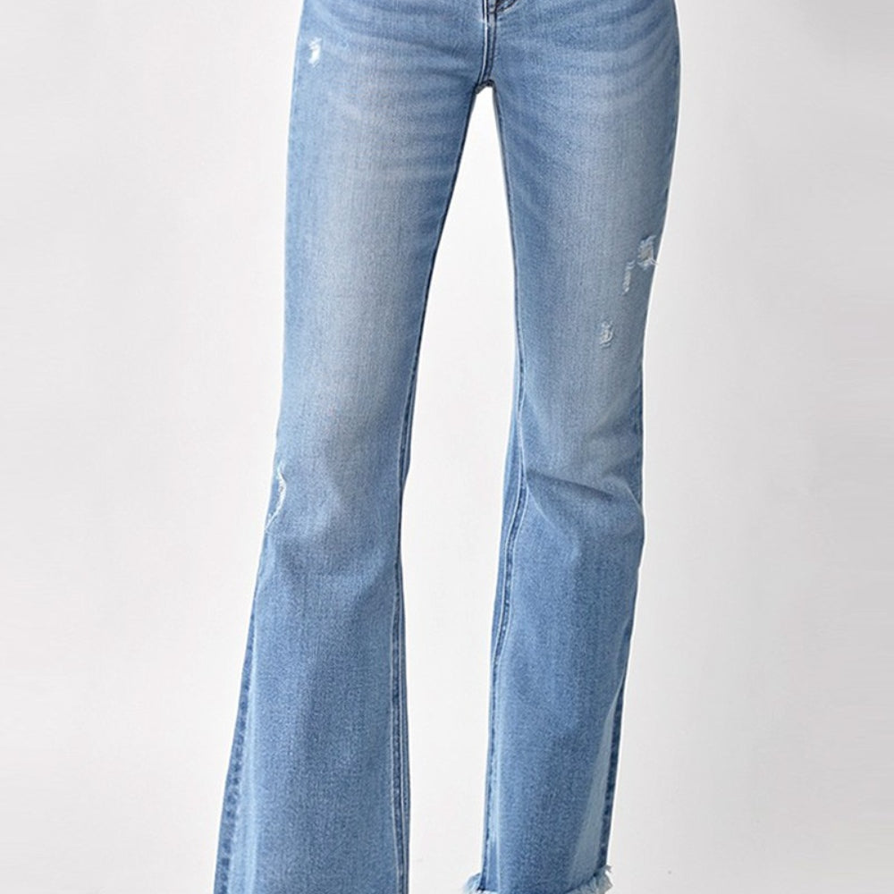 RISEN High Rise Frayed Hem Bootcut Jeans