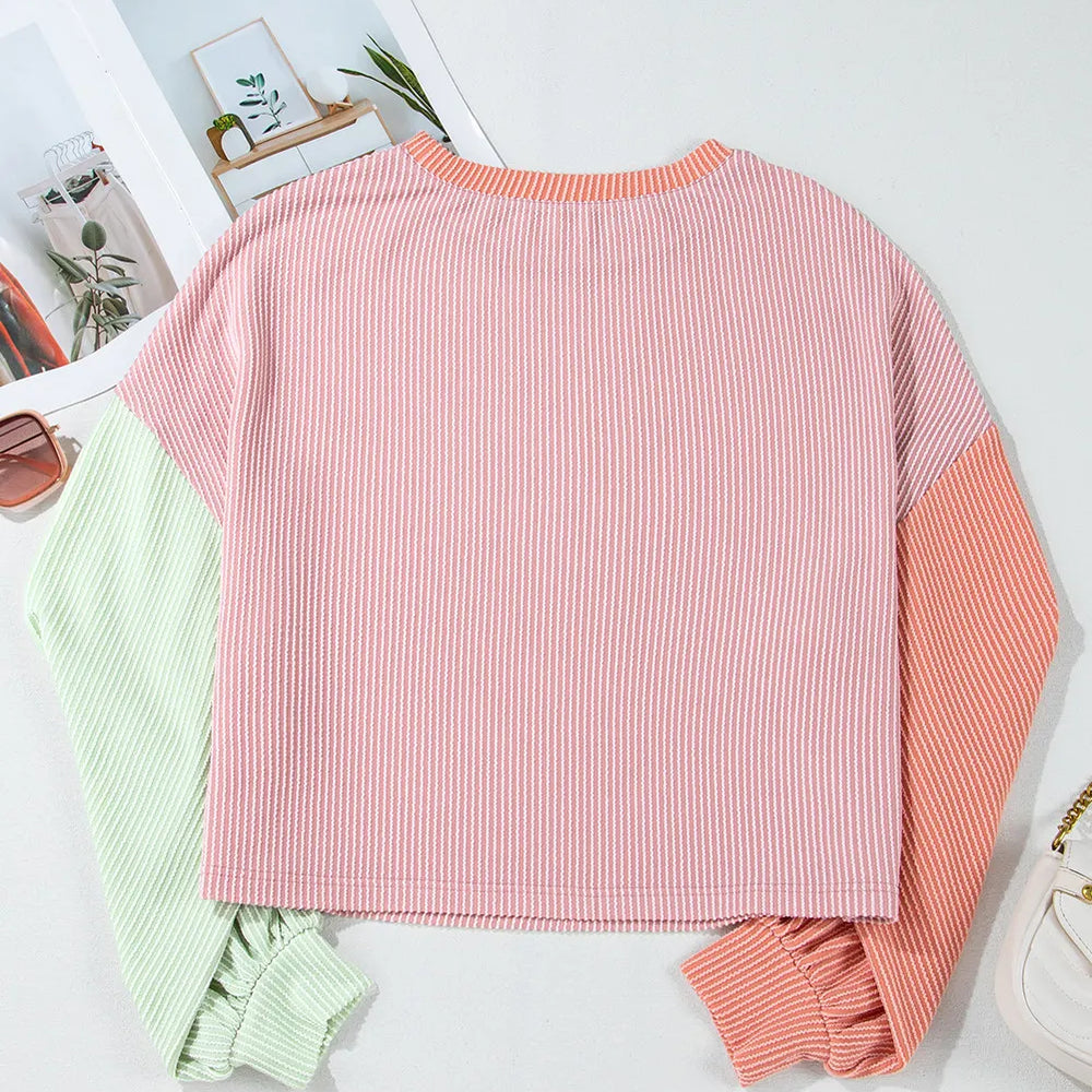 
                      
                        Color Block Round Neck Long Sleeve Top
                      
                    