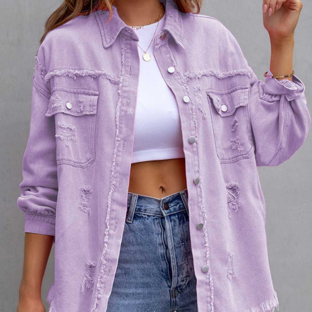 
                      
                        Distressed Drop Shoulder Denim Jacket
                      
                    