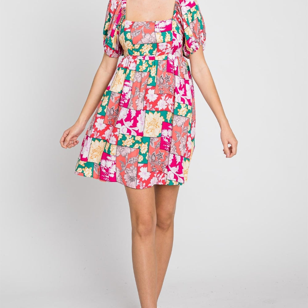 
                      
                        Floral Ruff Sleeve Mini Dress
                      
                    