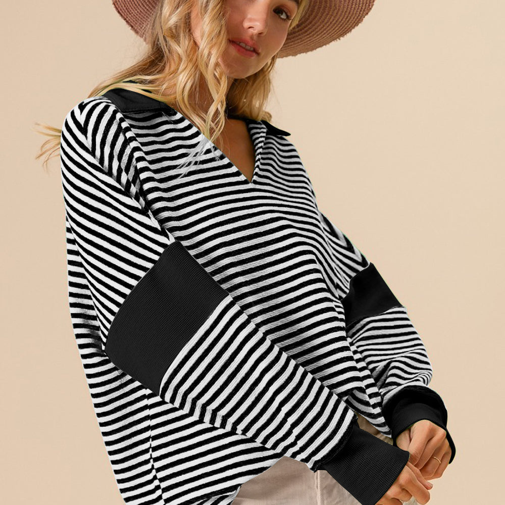 Striped Contrast Long Sleeve Knit Top